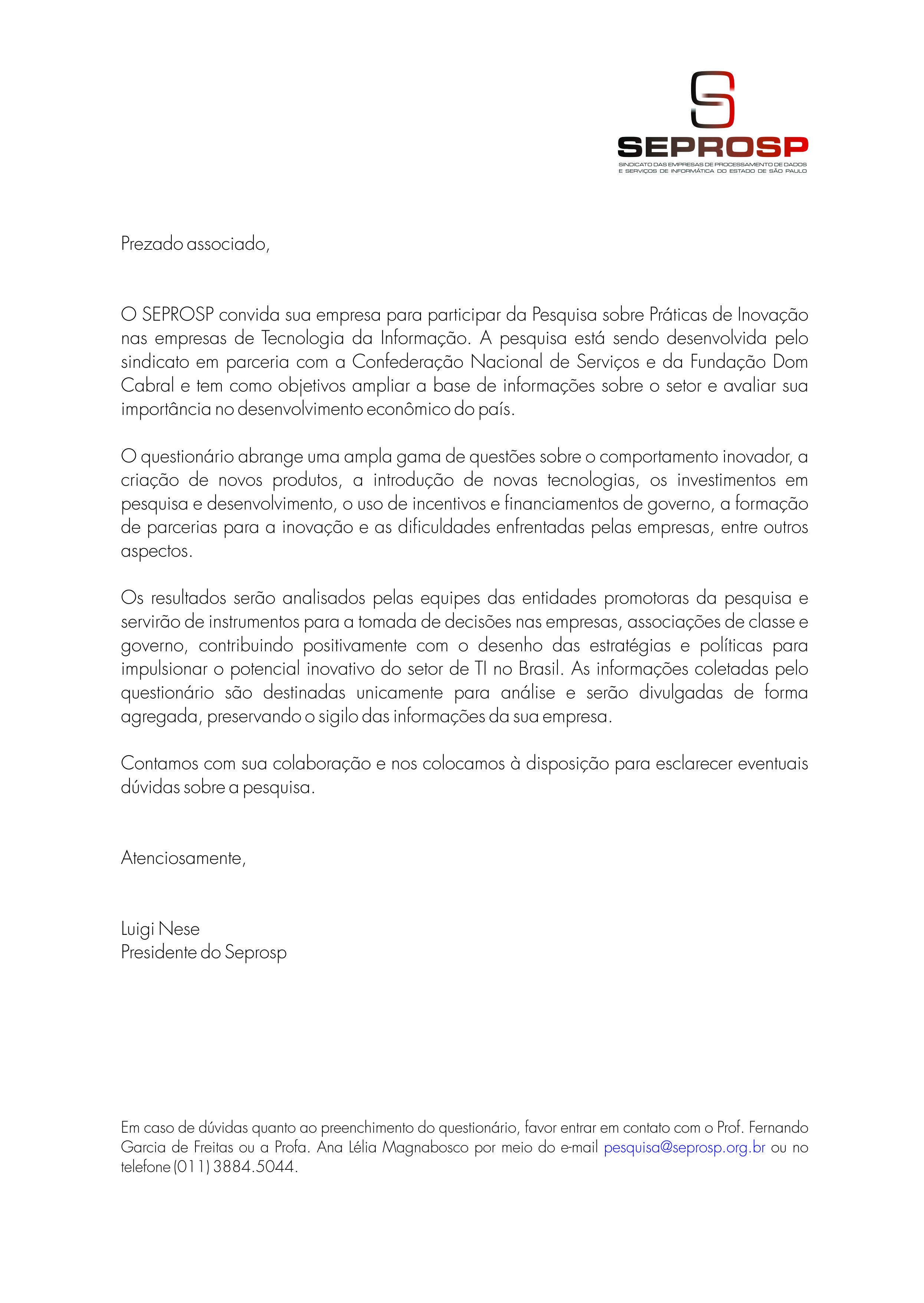 Carta convite - seprosp
